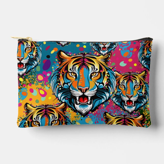 Tiger Head Rainbow colours paint stains Accessory Pouch (Front)