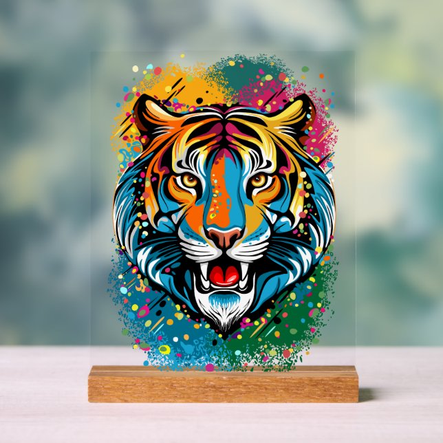 Tiger Head Rainbow colours paint stains Acrylic Sign (Neutral)
