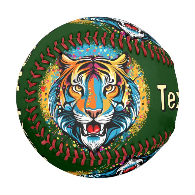 Tiger Head Rainbow colours paint stains Baseball (Front Left)