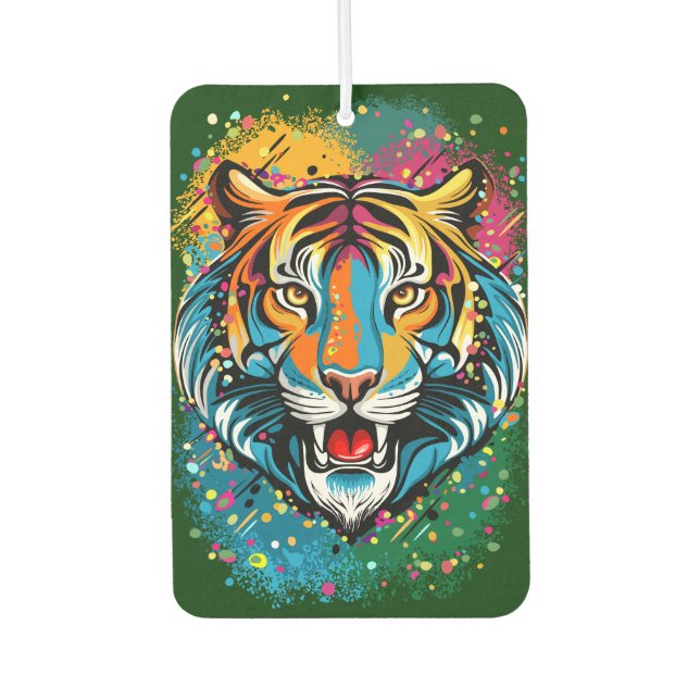 Tiger Head Rainbow colours paint stains Car Air Freshener (Front)