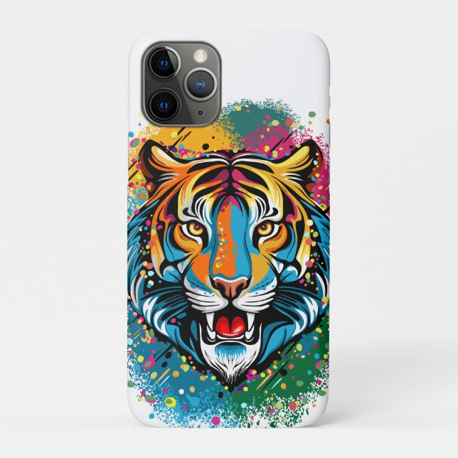 Tiger Head Rainbow colours paint stains Case-Mate iPhone Case (Back)