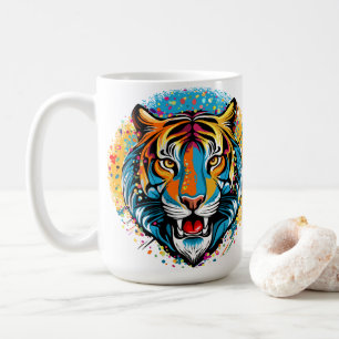 Tiger Head Rainbow colours paint stains Coffee Mug