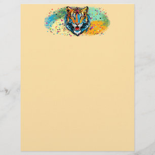 Tiger Head Rainbow colours paint stains Custom Letterhead