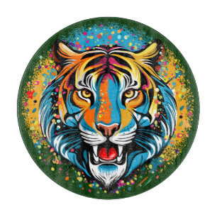 Tiger Head Rainbow colours paint stains Cutting Board