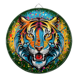 Tiger Head Rainbow colours paint stains Dartboard