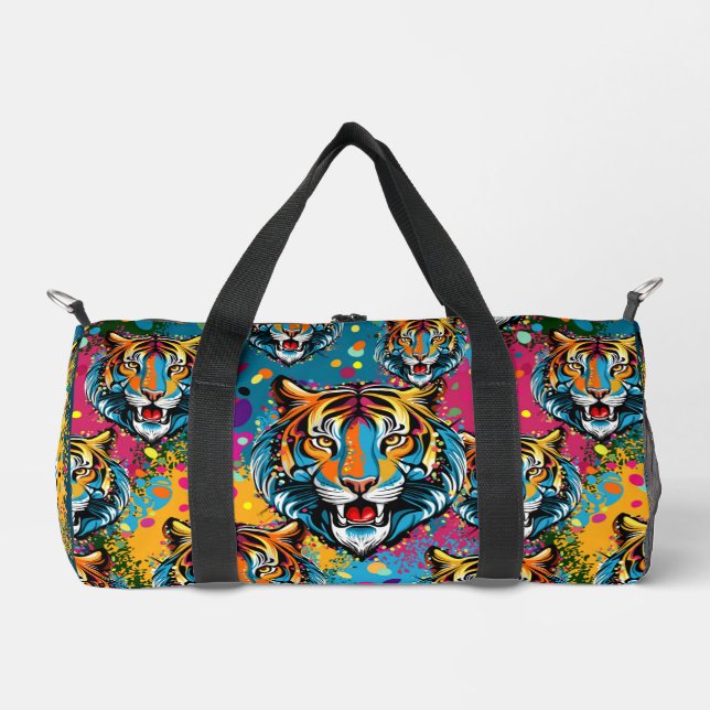 Tiger Head Rainbow colours paint stains Duffle Bag (Front)