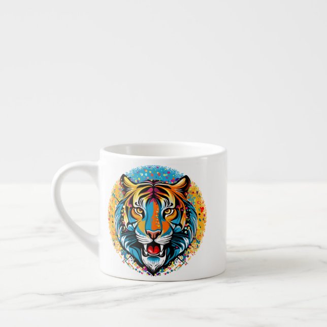 Tiger Head Rainbow colours paint stains Espresso Cup (Left)