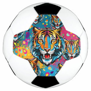 Tiger Head Rainbow colours paint stains Football