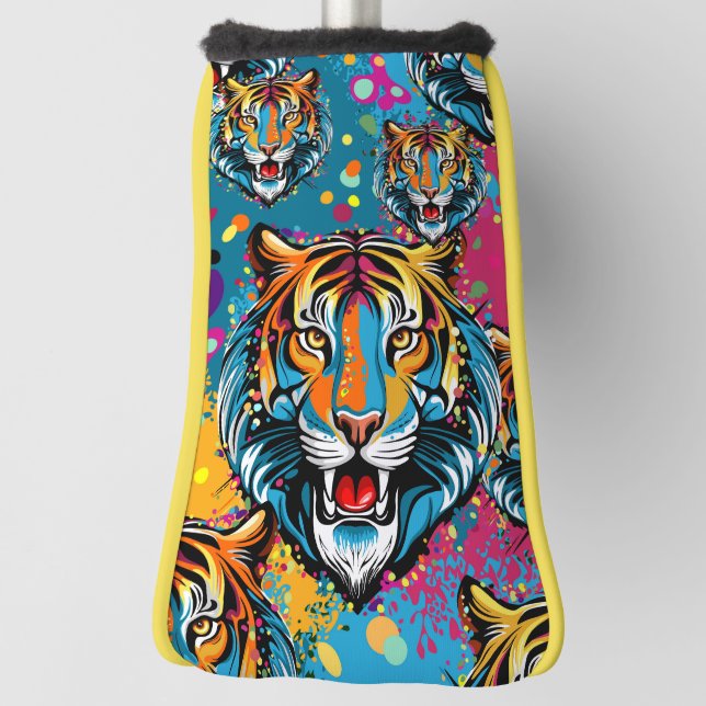 Tiger Head Rainbow colours paint stains Golf Head Cover (Rotate 90)