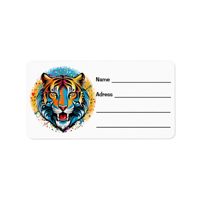 Tiger Head Rainbow colours paint stains Label (Front)