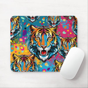 Tiger Head Rainbow colours paint stains Mouse Mat