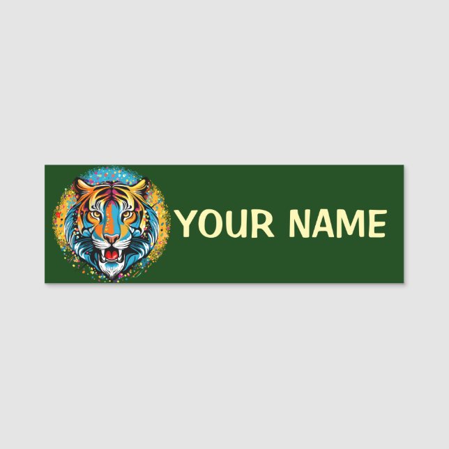 Tiger Head Rainbow colours paint stains Name Tag (Front)