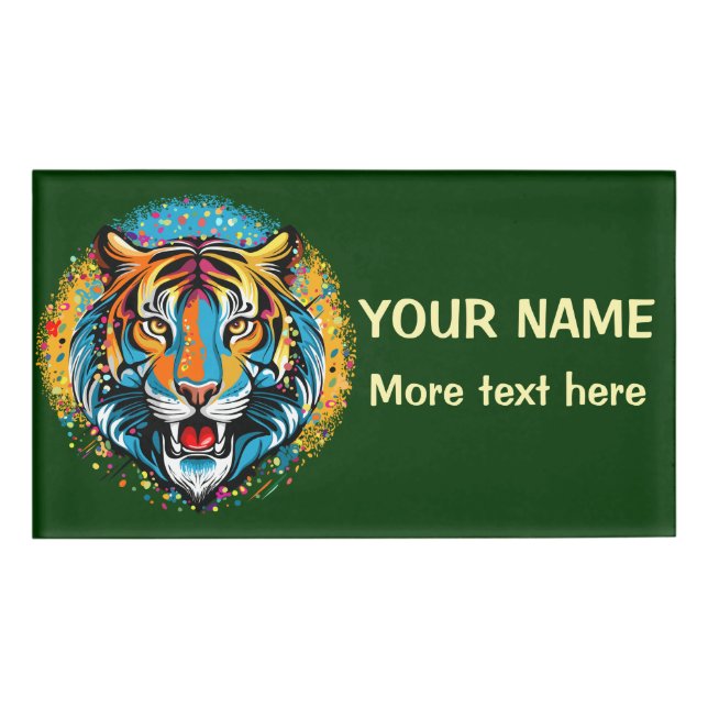Tiger Head Rainbow colours paint stains Name Tag (Front)