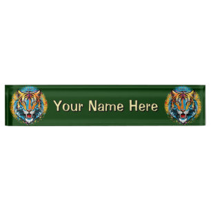 Tiger Head Rainbow colours paint stains Nameplate