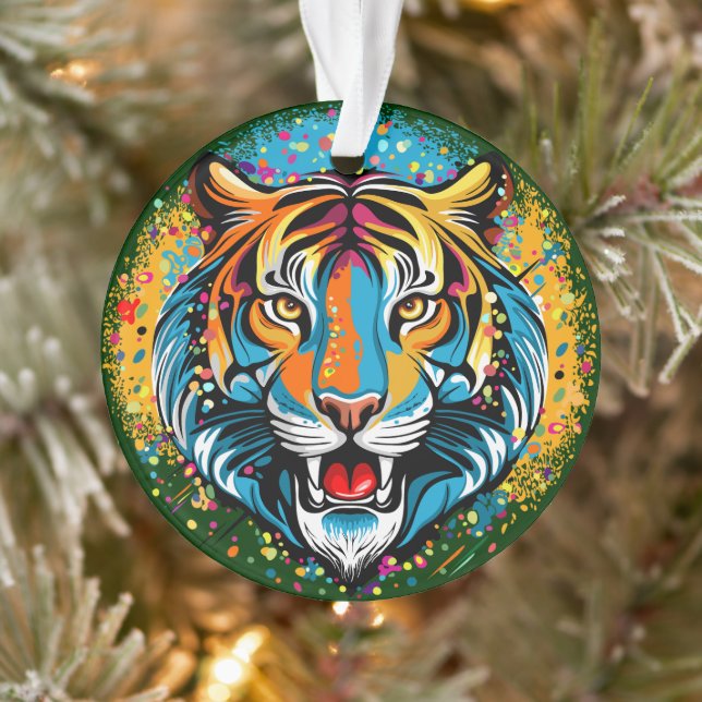 Tiger Head Rainbow colours paint stains Ornament (Tree)
