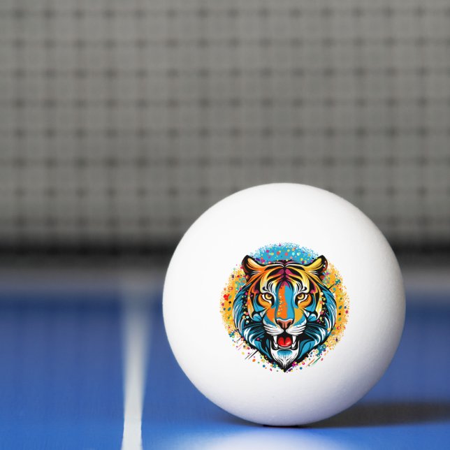 Tiger Head Rainbow colours paint stains Ping Pong Ball (Net)