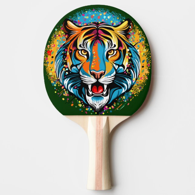 Tiger Head Rainbow colours paint stains Ping Pong Paddle (Front)