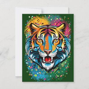 Tiger Head Rainbow colours paint stains Postcard