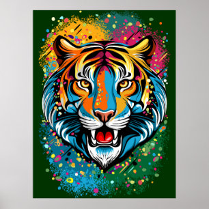Tiger Head Rainbow colours paint stains Poster