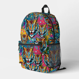 Tiger Head Rainbow colours paint stains Printed Backpack