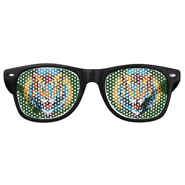 Tiger Head Rainbow colours paint stains Retro Sunglasses (Front)