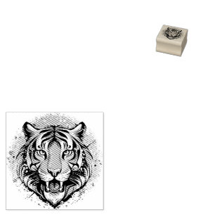 Tiger Head Rainbow colours paint stains Rubber Stamp