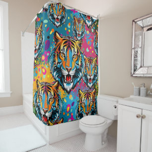 Tiger Head Rainbow colours paint stains Shower Curtain