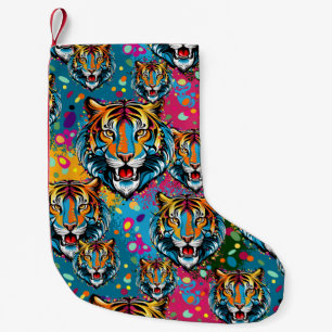 Tiger Head Rainbow colours paint stains Small Christmas Stocking