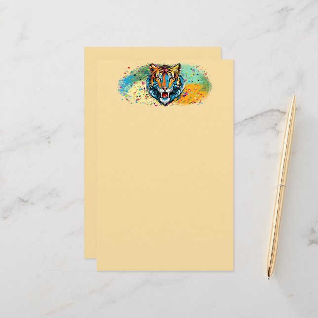 Tiger Head Rainbow colours paint stains Stationery (Front/Back In Situ)