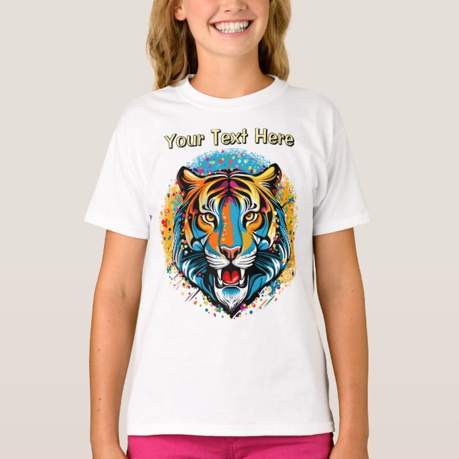 Tiger Head Rainbow colours paint stains T-Shirt (Front)