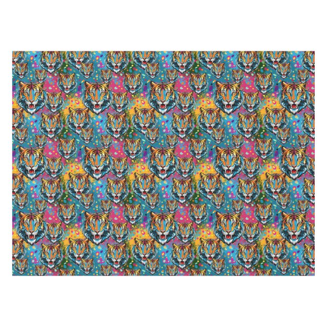 Tiger Head Rainbow colours paint stains Tablecloth (Front (Horizontal))