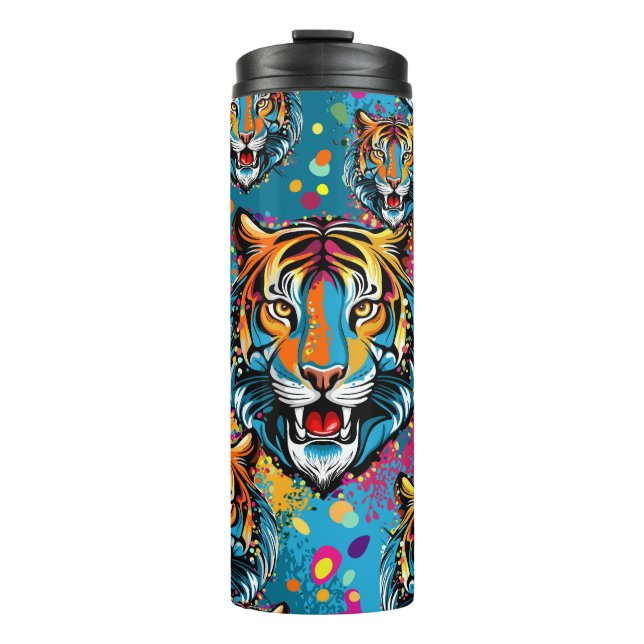 Tiger Head Rainbow colours paint stains Thermal Tumbler (Front)