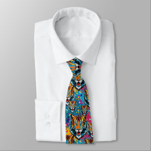 Tiger Head Rainbow colours paint stains Tie