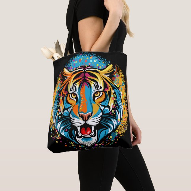 Tiger Head Rainbow colours paint stains Tote Bag (Close Up)