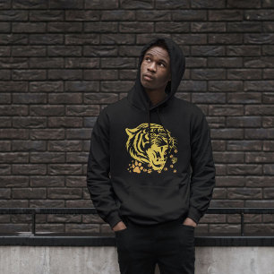Tiger Head Roar Claws Men Black Hoodie