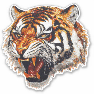 Tiger Head Snarling Faux Sequin glitter
