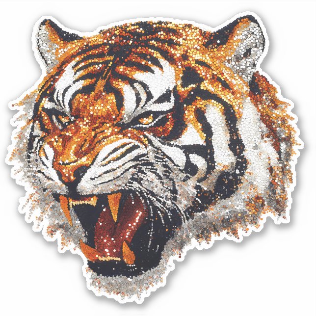 Tiger Head Snarling Faux Sequin glitter (Front)