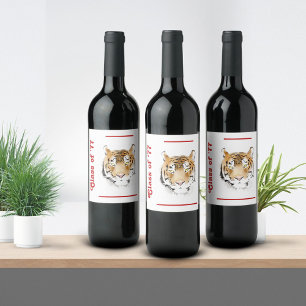 Tiger Head Watercolor Animal Custom Text  Wine Label