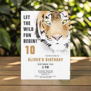 Tiger Head Watercolor Birthday Party  Invitation