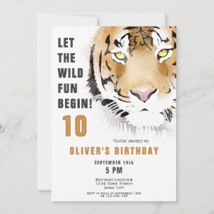 Tiger Head Watercolor Birthday Party  Invitation