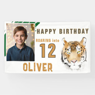 Tiger Head Watercolor Birthday Party Photo Banner