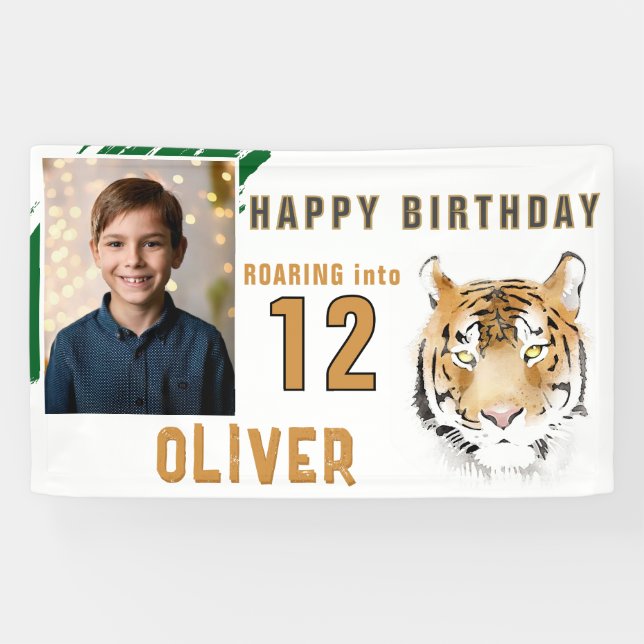 Tiger Head Watercolor Birthday Party Photo Banner (Horizontal)