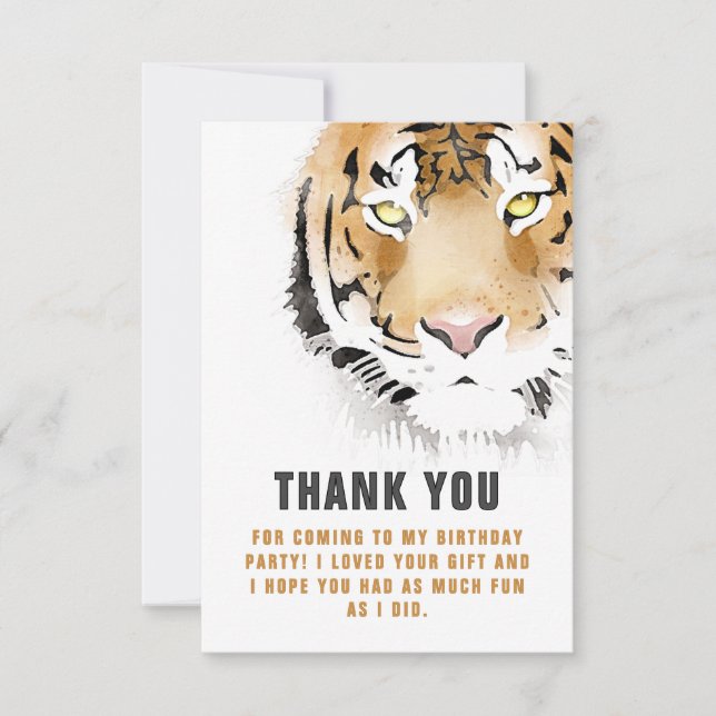 Tiger Head Watercolor Birthday  Thank You Card (Front)
