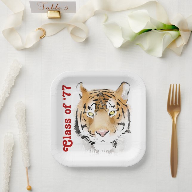Tiger Head Watercolor Class Reunion Party Paper Plate (Wedding)