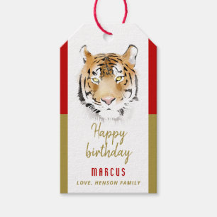 Tiger Head Watercolor Drawing Happy Birthday Gift Tags