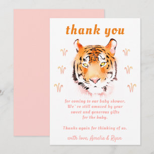 Tiger Head Watercolor Girl Baby Shower Thank You Card