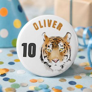 Tiger Head Watercolor Name Age Birthday 6 Cm Round Badge