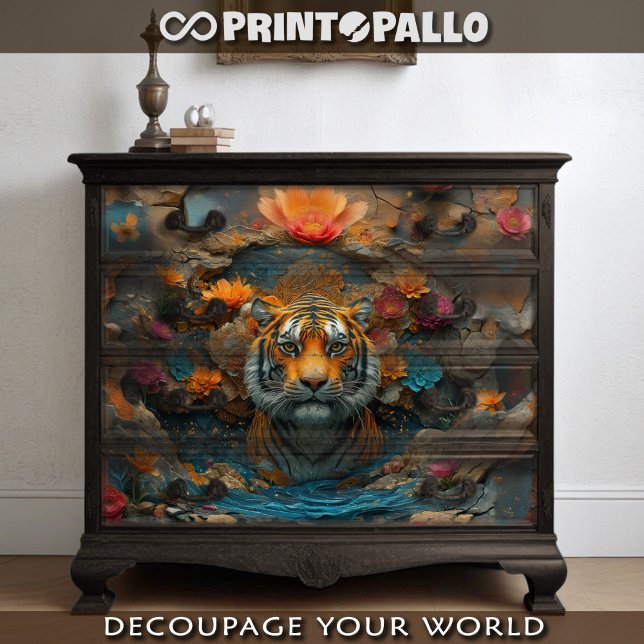 Tiger head with flowers and stone collage tissue paper (Creator Uploaded)