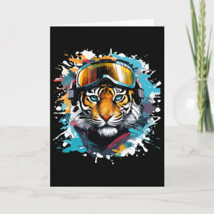 Tiger Head With Ski Goggles Skiing Snowboarding Card
