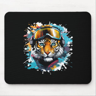 Tiger Head With Ski Goggles Skiing Snowboarding Mouse Mat
